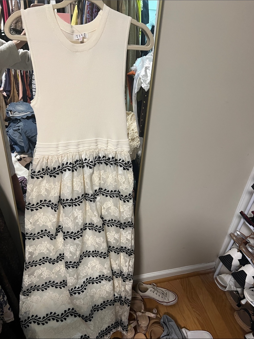 TCEC Cream Dress with Black Lace Trim